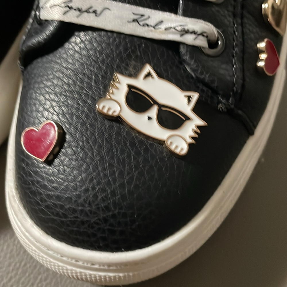 Karl Lagerfeld  Paris Black Leather Sneakers with Cate Pins - Picture 5 of 10